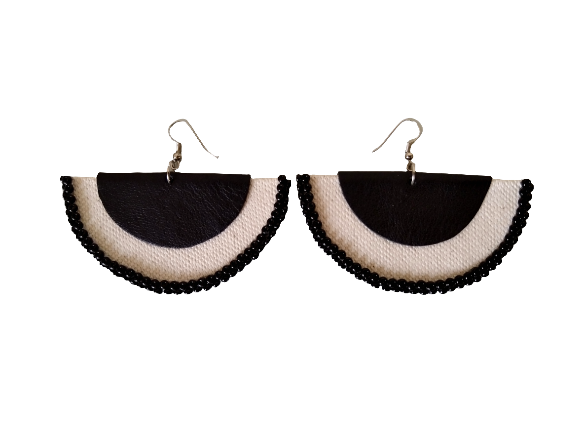 uMbhaco x Black Leather Halfmoon Earrings