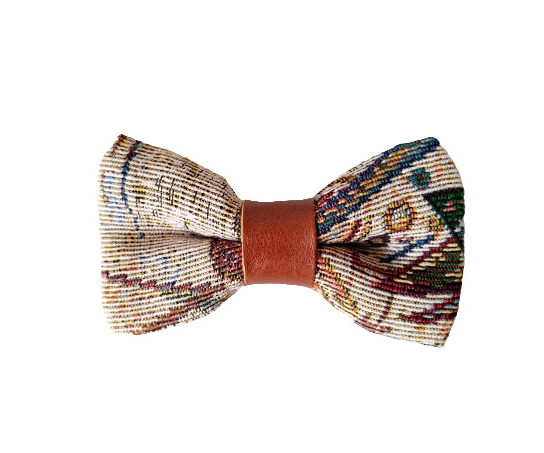 Handcrafted Brocade Tribal X Leather Print Bow Tie