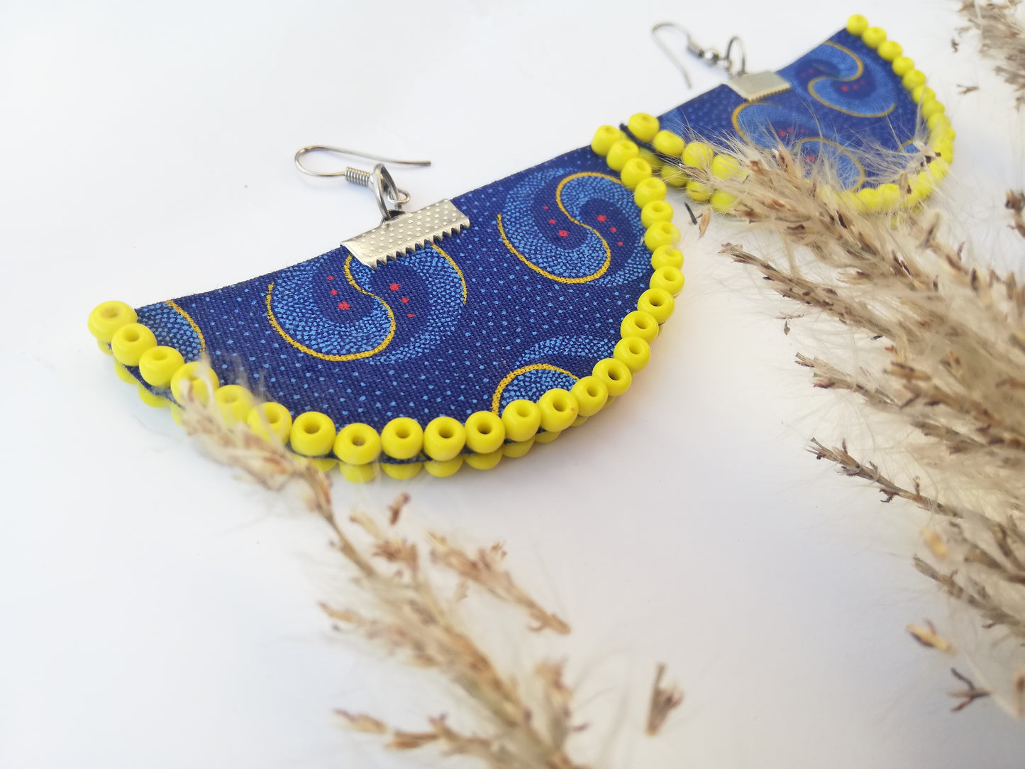 Navy Shweshwe Half-moon Earrings