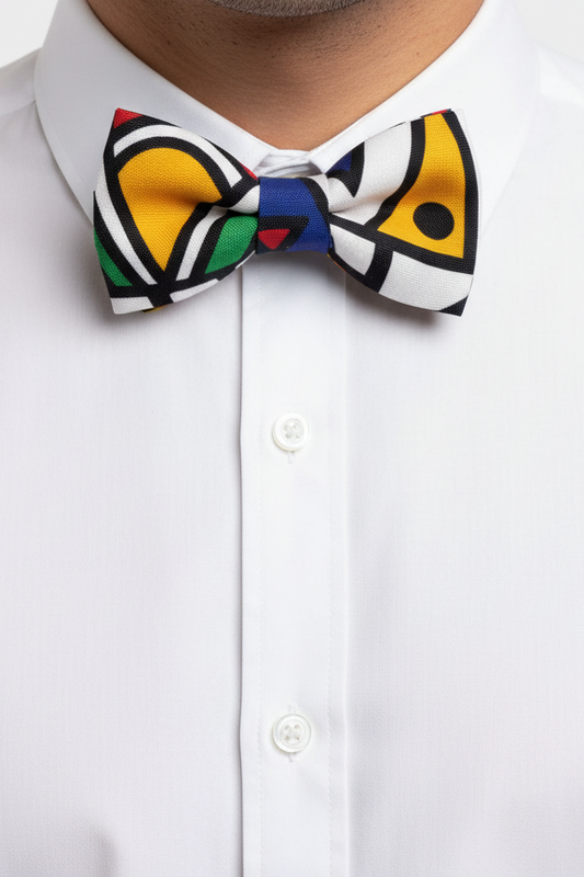 Colorful Indebele Print  bow tie on a white background