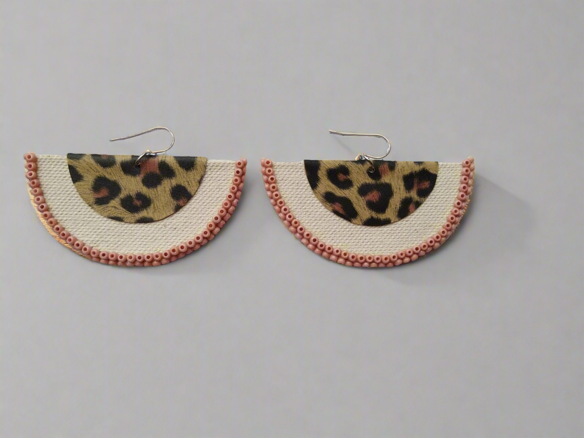 Pink Leopard Halfmoon Earrings