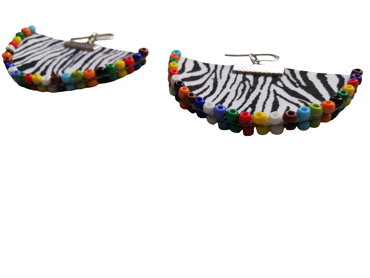 Handcrafted Zebra X Zulu Bead Halfmoon Earrings