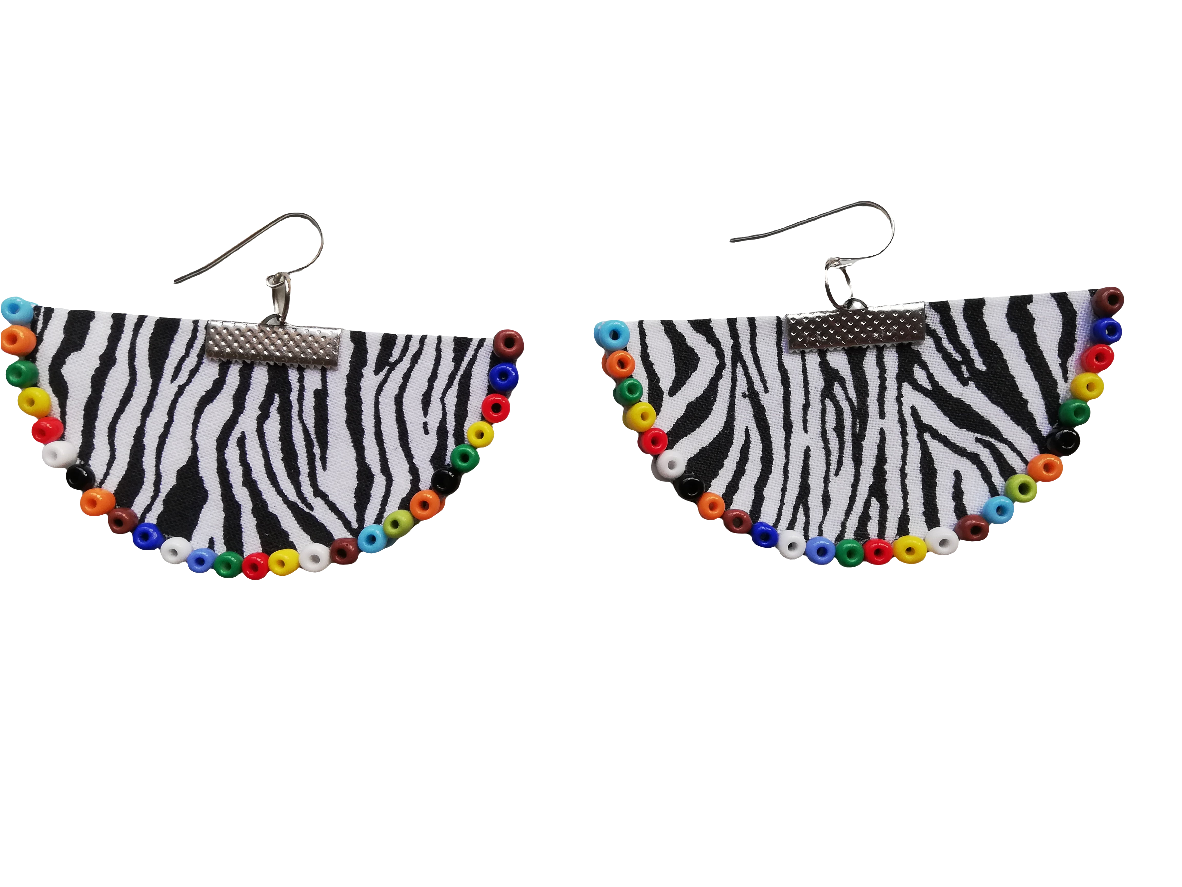 Handcrafted Zebra X Zulu Bead Halfmoon Earrings