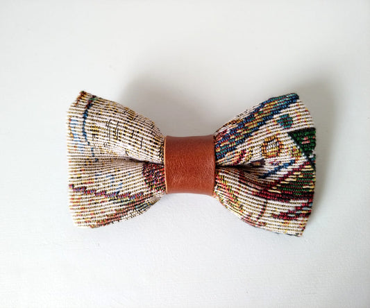 Brown shade Brocade Tribal Leather Print Bow tie