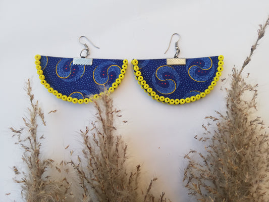 Navy Shweshwe Half-moon Earrings