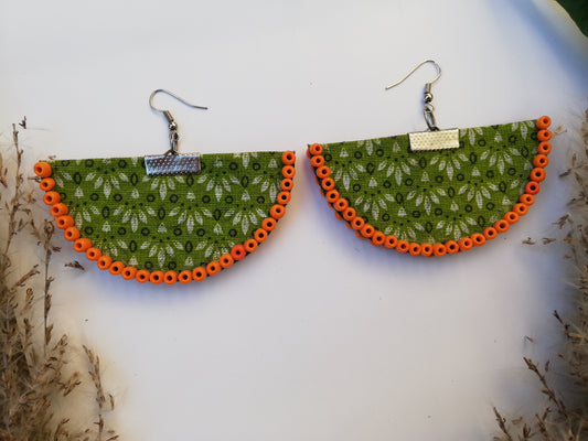 Handcrafted Green Floral halfmoon Earrings