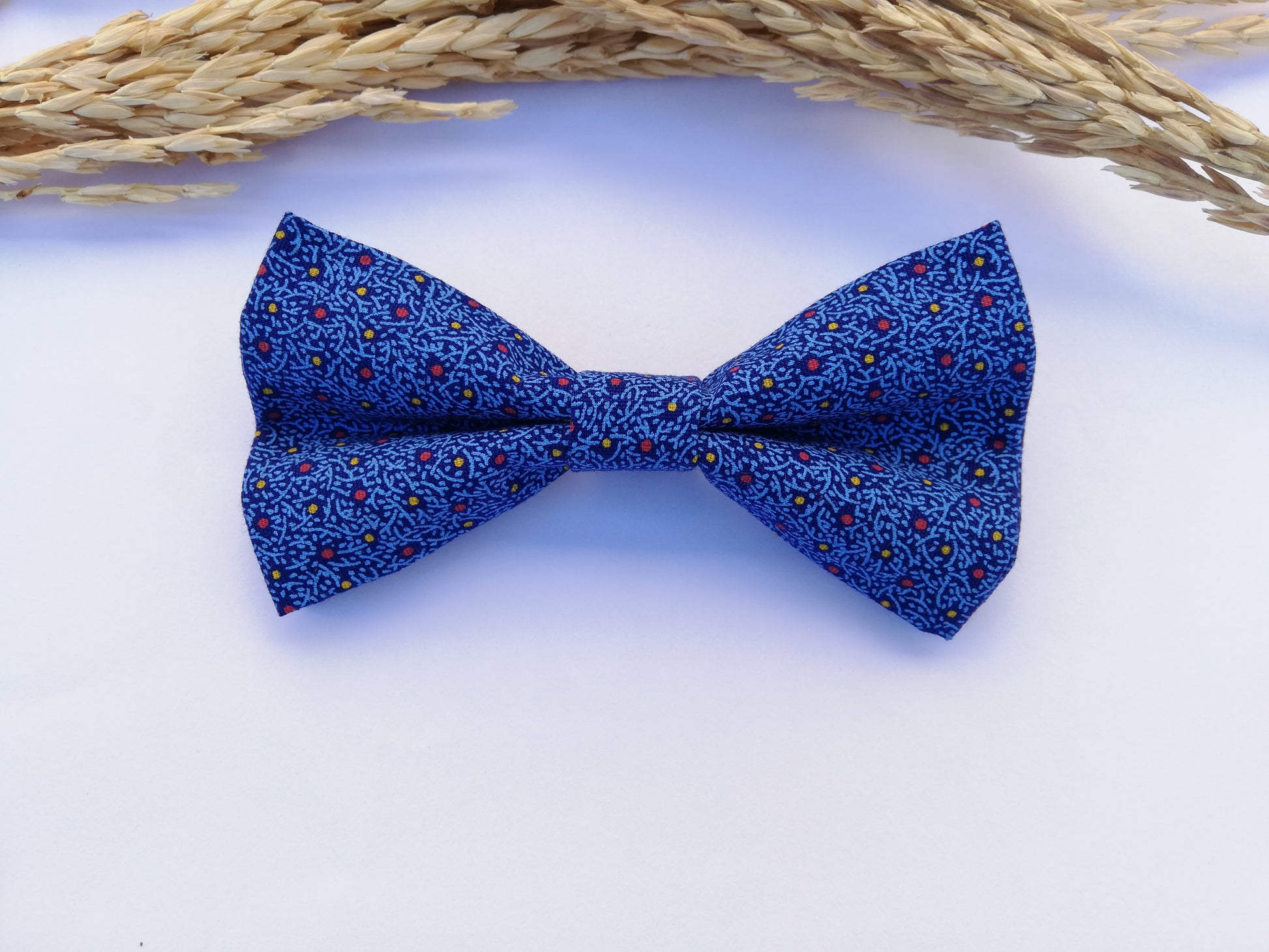 Blue Polka Shweshwe Bowtie for office wear and weddings