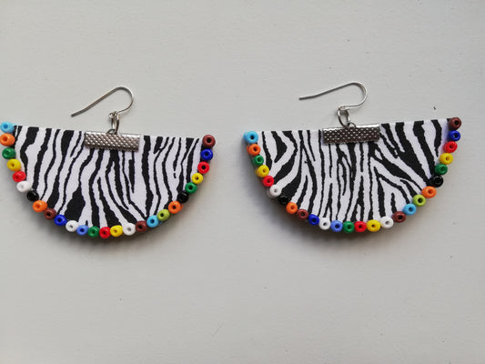 Handcrafted Zebra X Zulu Bead Halfmoon Earrings