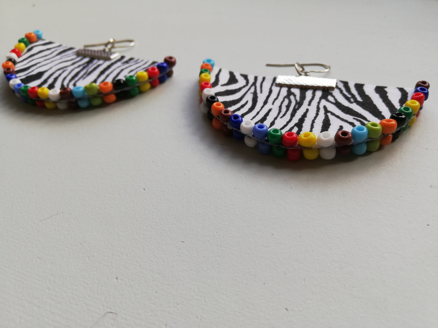 Handcrafted Zebra X Zulu Bead Halfmoon Earrings