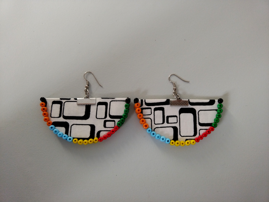 Handcrafted Block X Multicolour Bead Halfmoon Earrings