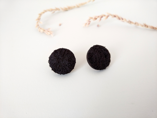 Handcrafted Black Cotton Confetti Stud Earrings